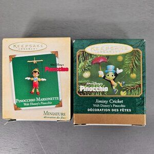 Vintage Hallmark Keepsake Ornament Miniature Pinocchio Jiminy Cricket 2 Pack New
